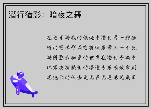 潜行猎影：暗夜之舞